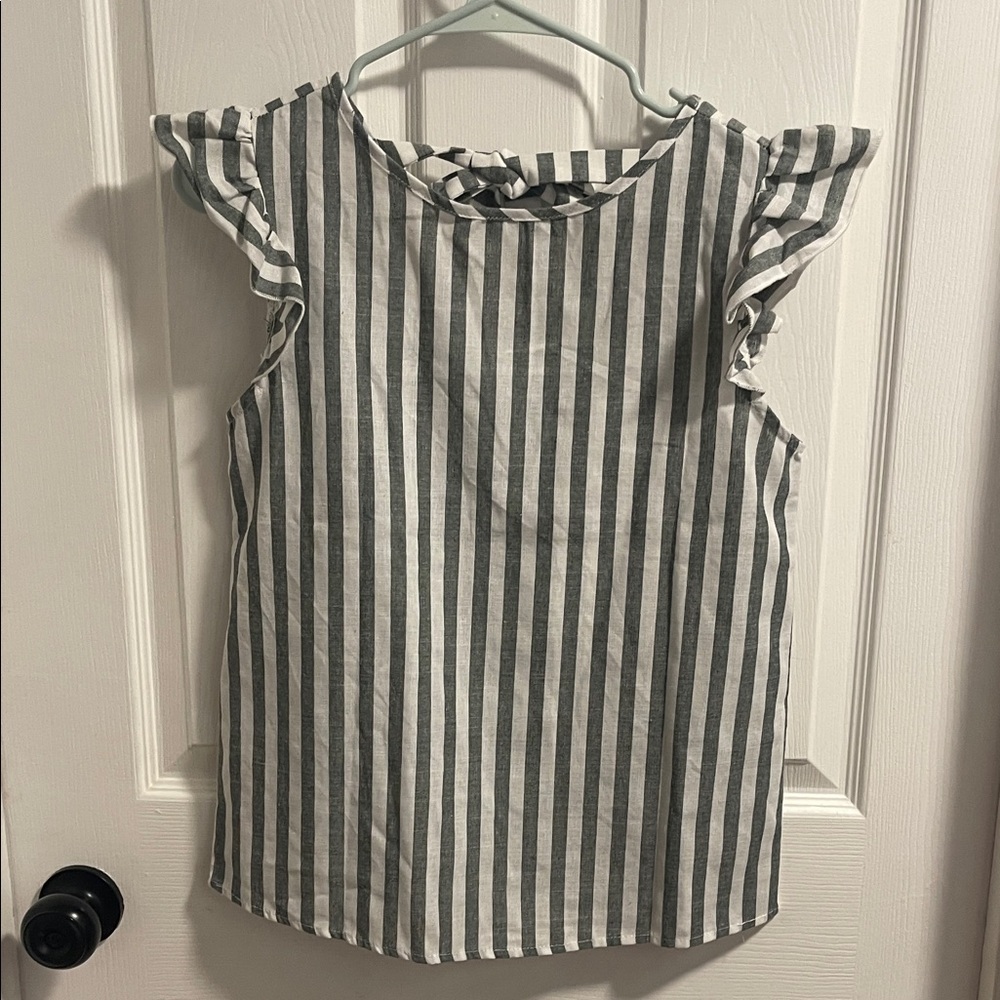 SHEIN Gray and White Striped Blouse